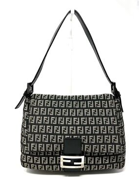 Vintage Fendi Zucchino Mamma Baguette FF Logo Monogram Canvas Shoulder Bag Black